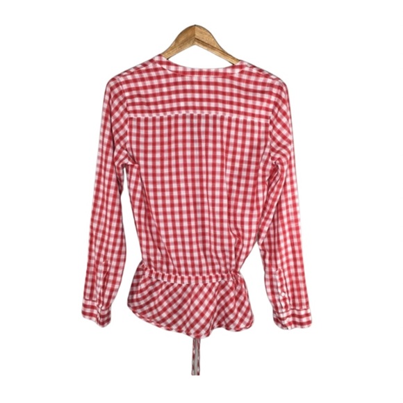 Sundance Blouse XS Red Plaid Check Prairie V Neck Button Front Flannel - Picture 3 of 6
